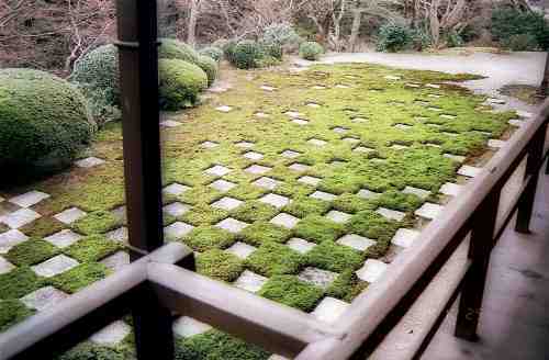 北庭。勅使門内にあった敷石廃物利用による市松の庭。